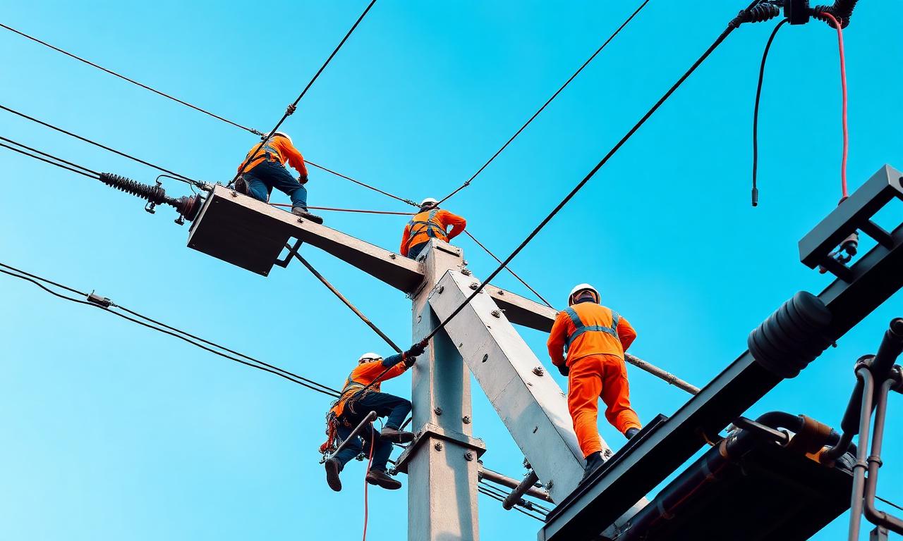 Monteurs Viatis en travaux sur pylône haute tension